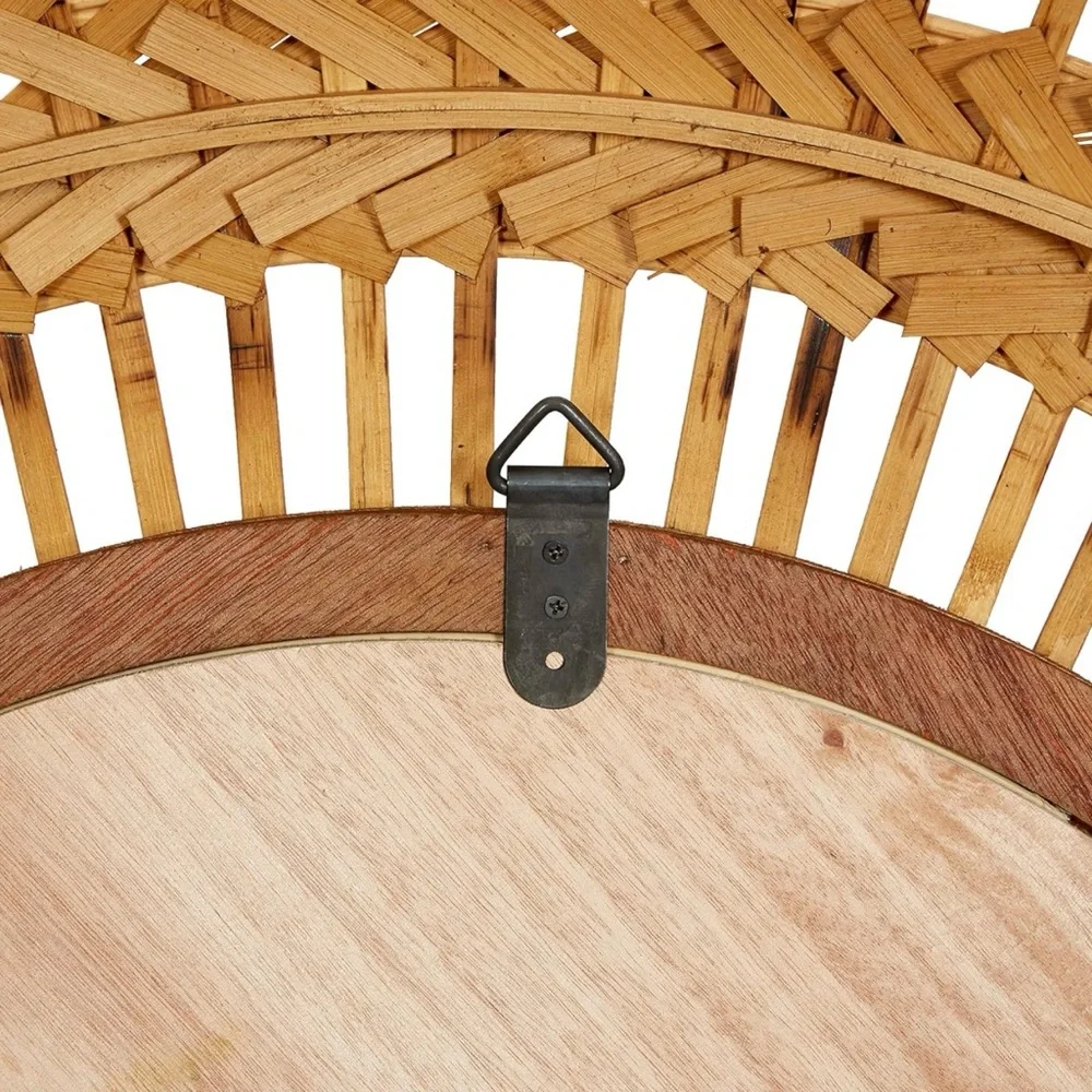 NEW West Elm Large Round Mirror Wicker Rattan Boho Wall Hanging Decor - 36” Diam